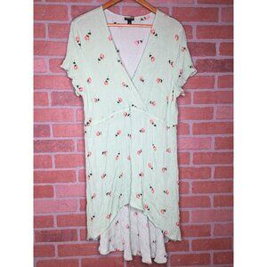 Torrid 2 Womens Plus Size 2X Green Floral Hi-Low Faux Wrap Babydoll Tunic Top